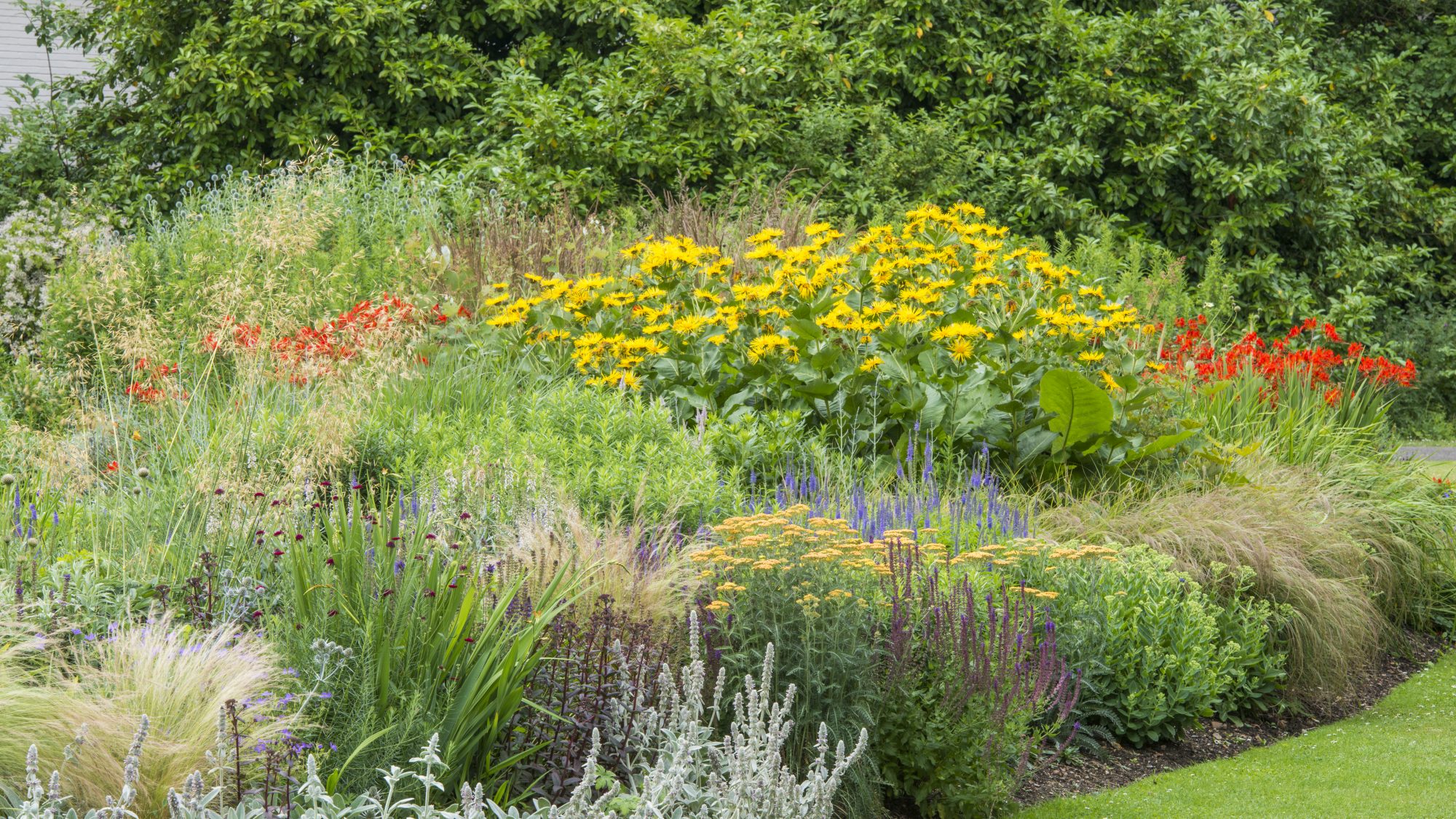 The Herbaceous Beds with different coloured flowers and shrubs.