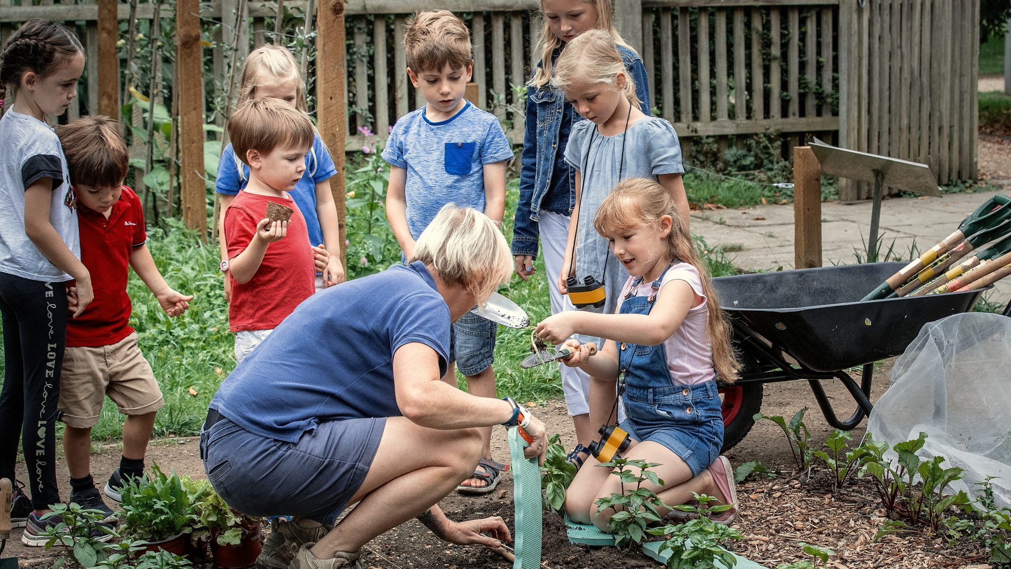 Vegetable gardening with children in the Schools' Garden. 