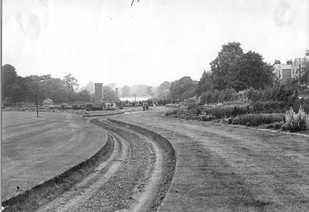 A historic image of the laying out the eastern landscape paths.