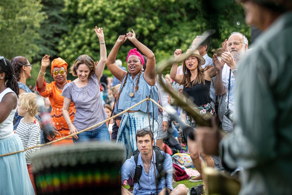 People dancing at Sounds Green in the Botanic Garden.