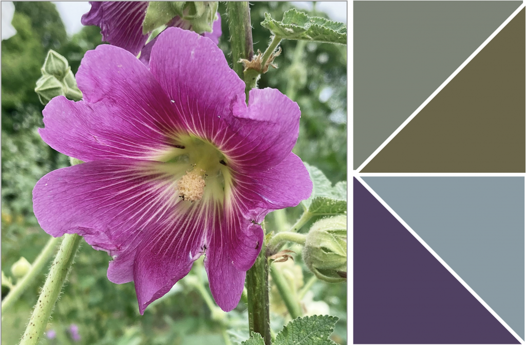 Purple flower with Yellow-Green centre. Dye Colour: Purple Blue and Green.