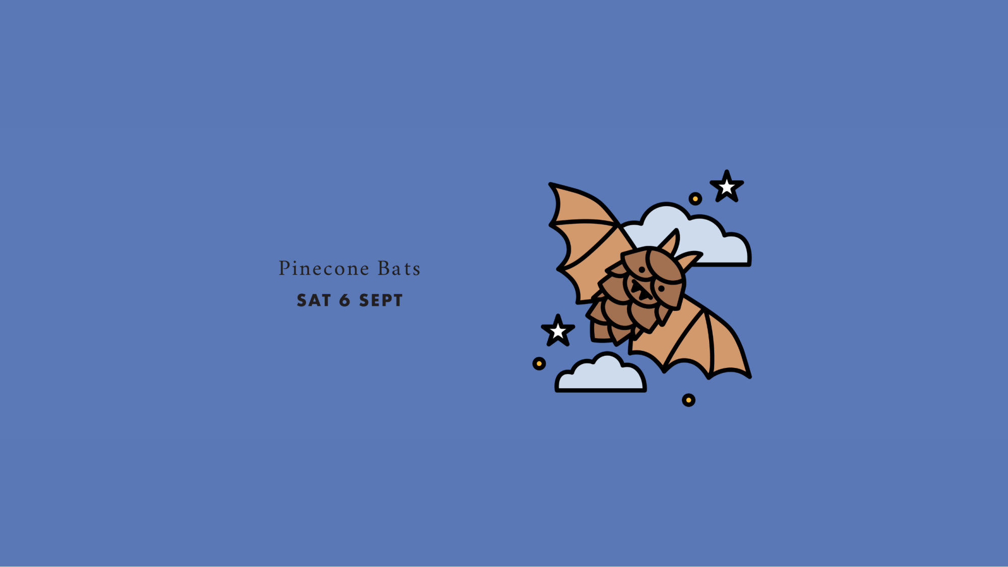 Illustration of a bat made out of a pinecone flying in the night sky
