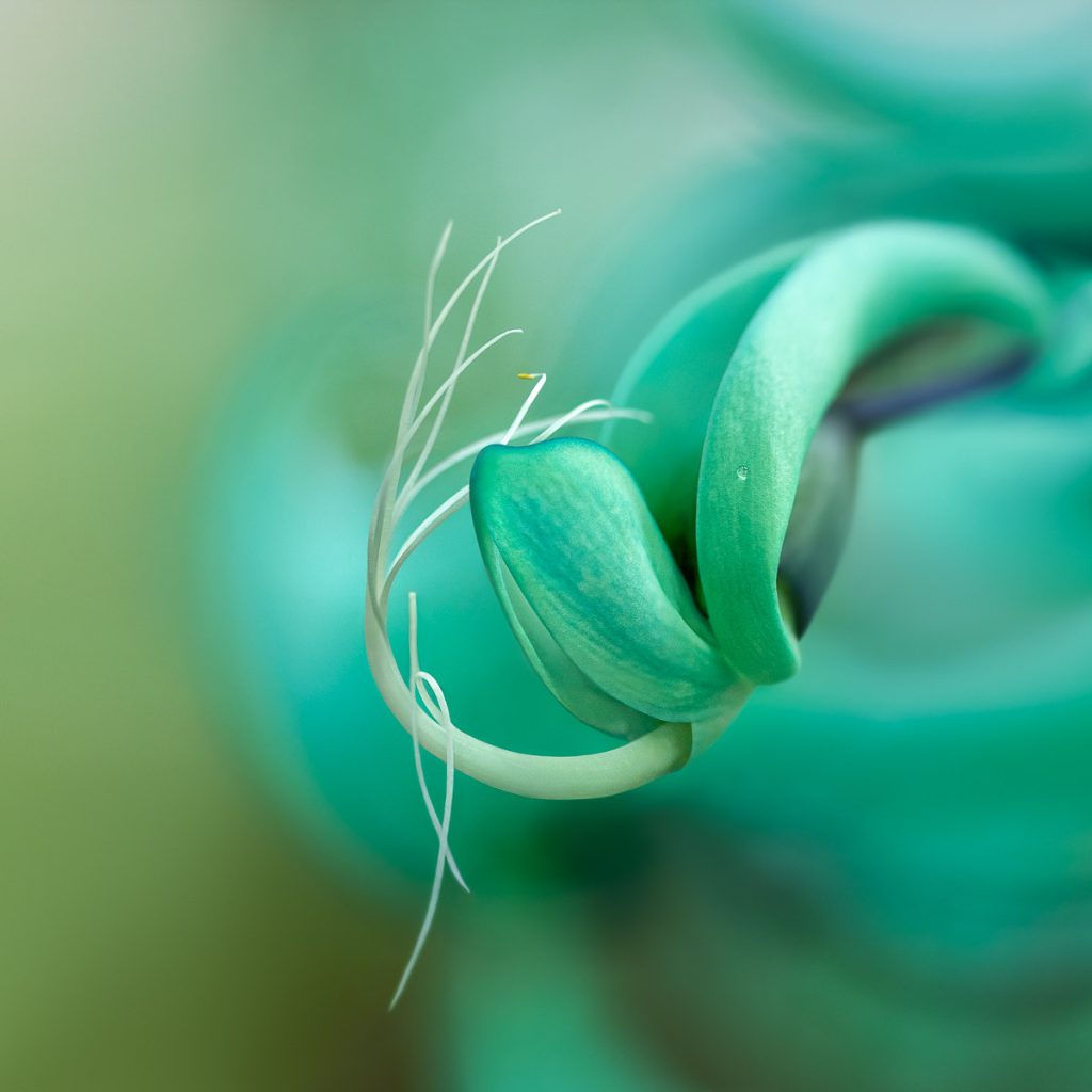 A single curving emerald flower of the jade vine plant.