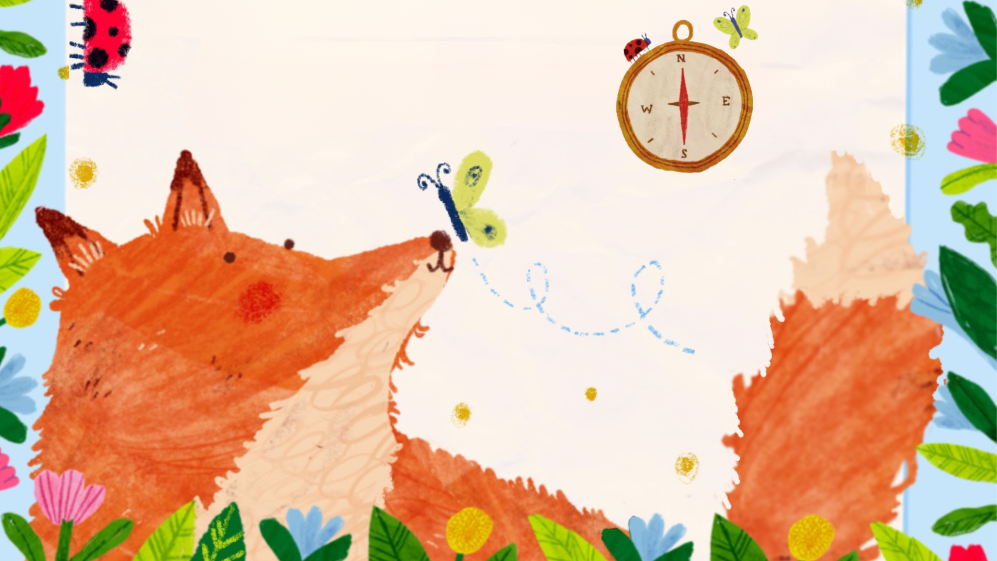An illustration of a fox with easter eggs