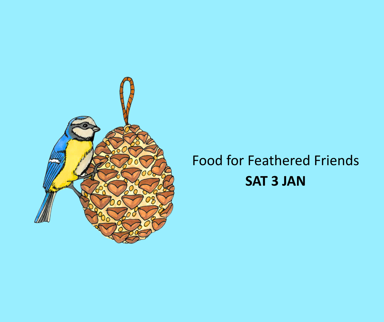 A bird eating food from a pine cone